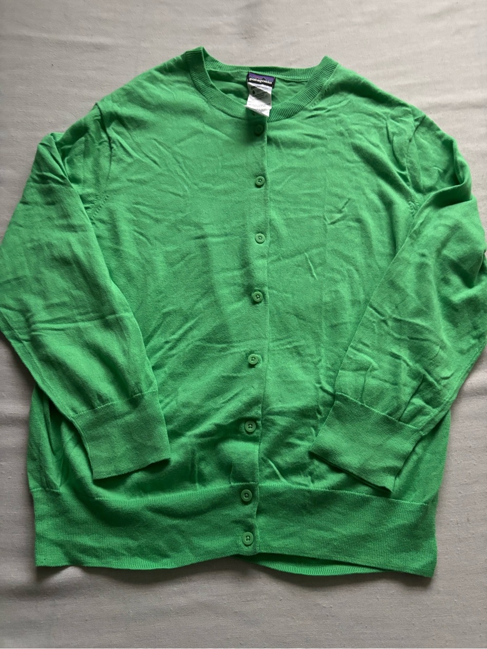 Patagonia Organic Cotton Blend Crewneck Cardigan Aloe Green XL Lightweight